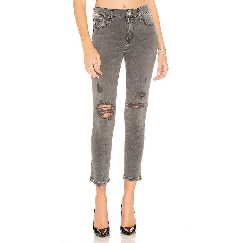 AGOLDE Jeans Sophie •29• High Rise Crop Maverick Grey Distressed Grey Denim $228 - Picture 5 of 12